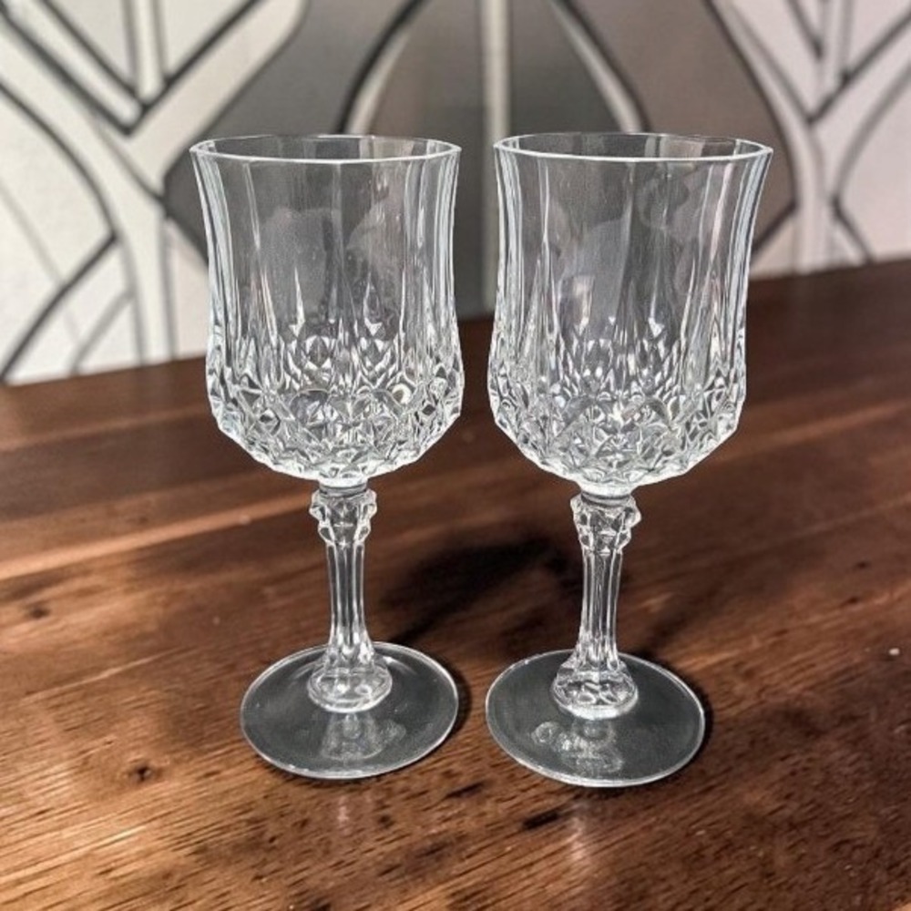 Cristal D'Arques Longchamp Wine Glasses, Set of 2, Vintage Crystal‎ Stemware
